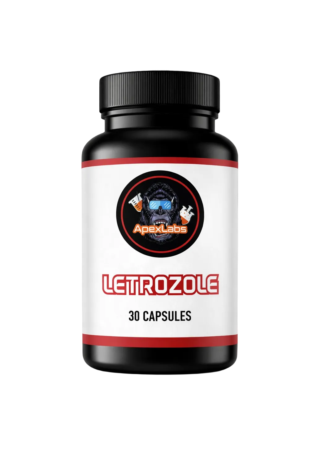 Bottle of Letrozole capsules with Apex Labs label